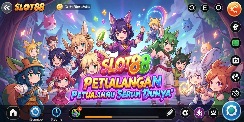 Tampilan gameplay SLOT88 yang penuh warna dan karakter menarik.