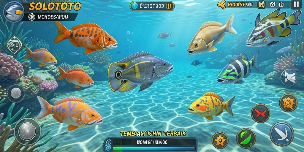 Menampilkan gameplay menarik dari SOLOTOTO saat menangkap ikan.