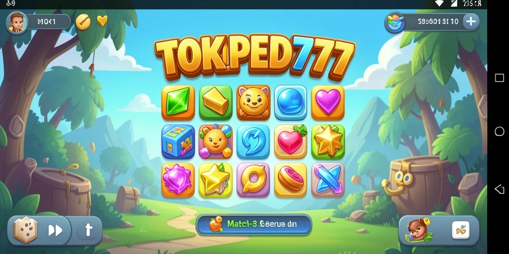 Screenshot gameplay TOKPED777 menunjukkan keseruan permainan Match-3.